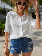 EMERY ROSE Eyelet Embroidery Button Front Shirt